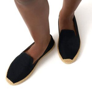 Soludos - Women’s Espadrilles, ‘The Smoking Slipper’ Velvet, Flat - Black Size 8